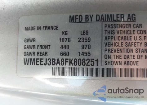 2015 Smart Fortwo Passion/Pure из США, поврежденный, VIN WMEEJ3BA8FK808251